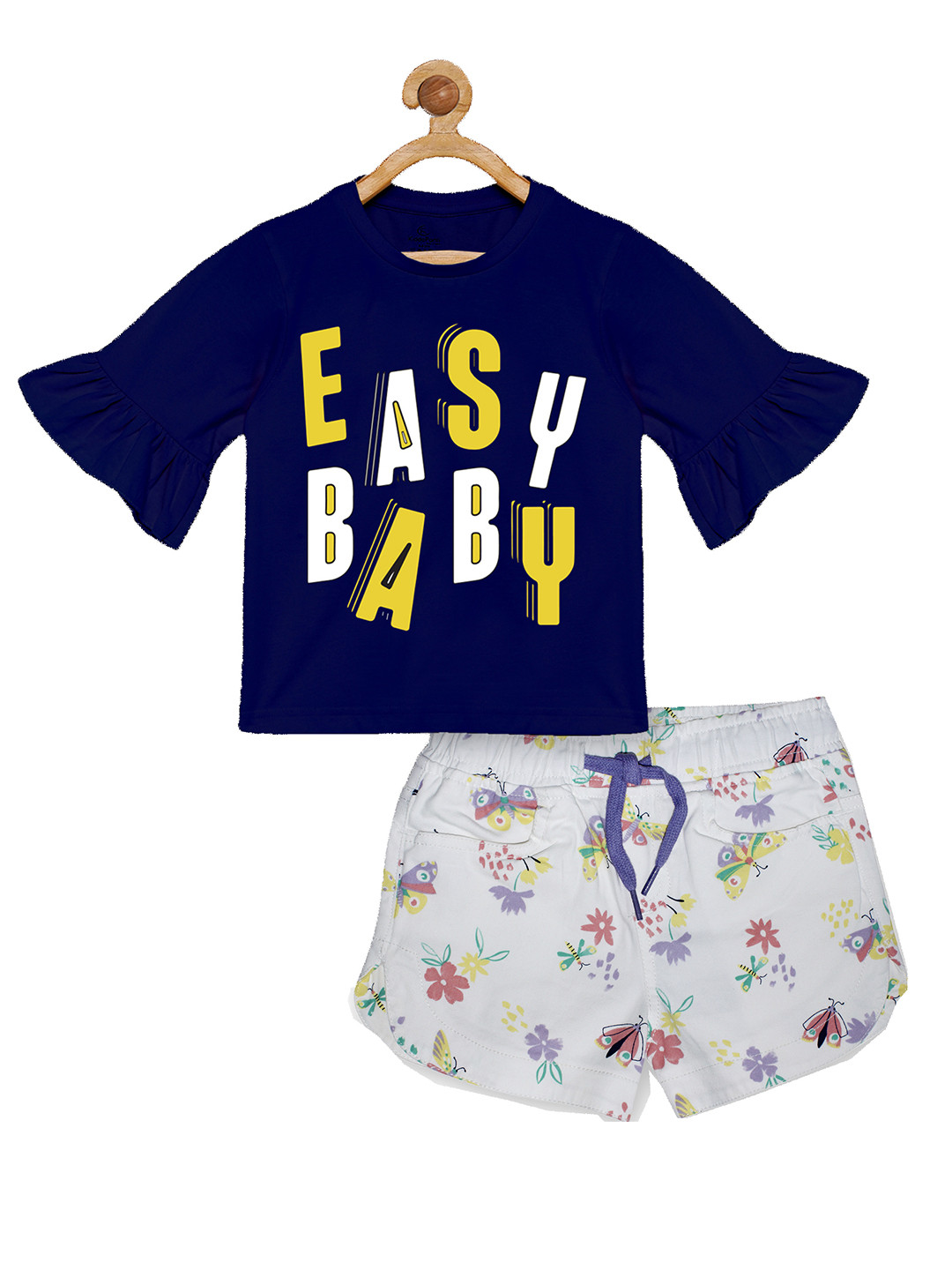 

KiddoPanti Girls Printed Top with Shorts, Navy blue