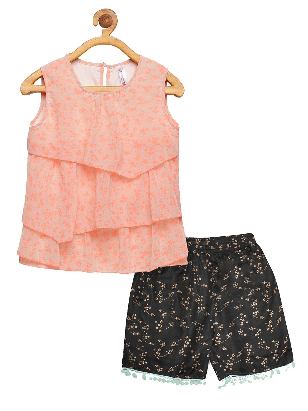

KiddoPanti Girls Floral Printed Top with Shorts, White