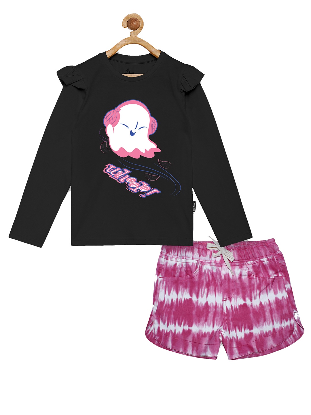 

KiddoPanti Girls Printed T-shirt with Shorts, Black