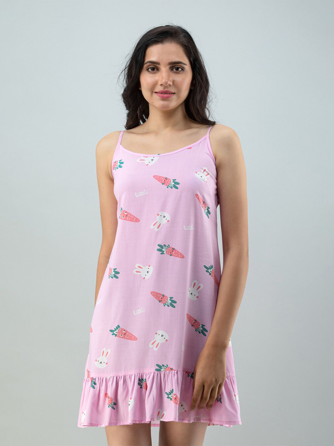 

FLAMBOYANT Rayon Printed Nightdress, Pink