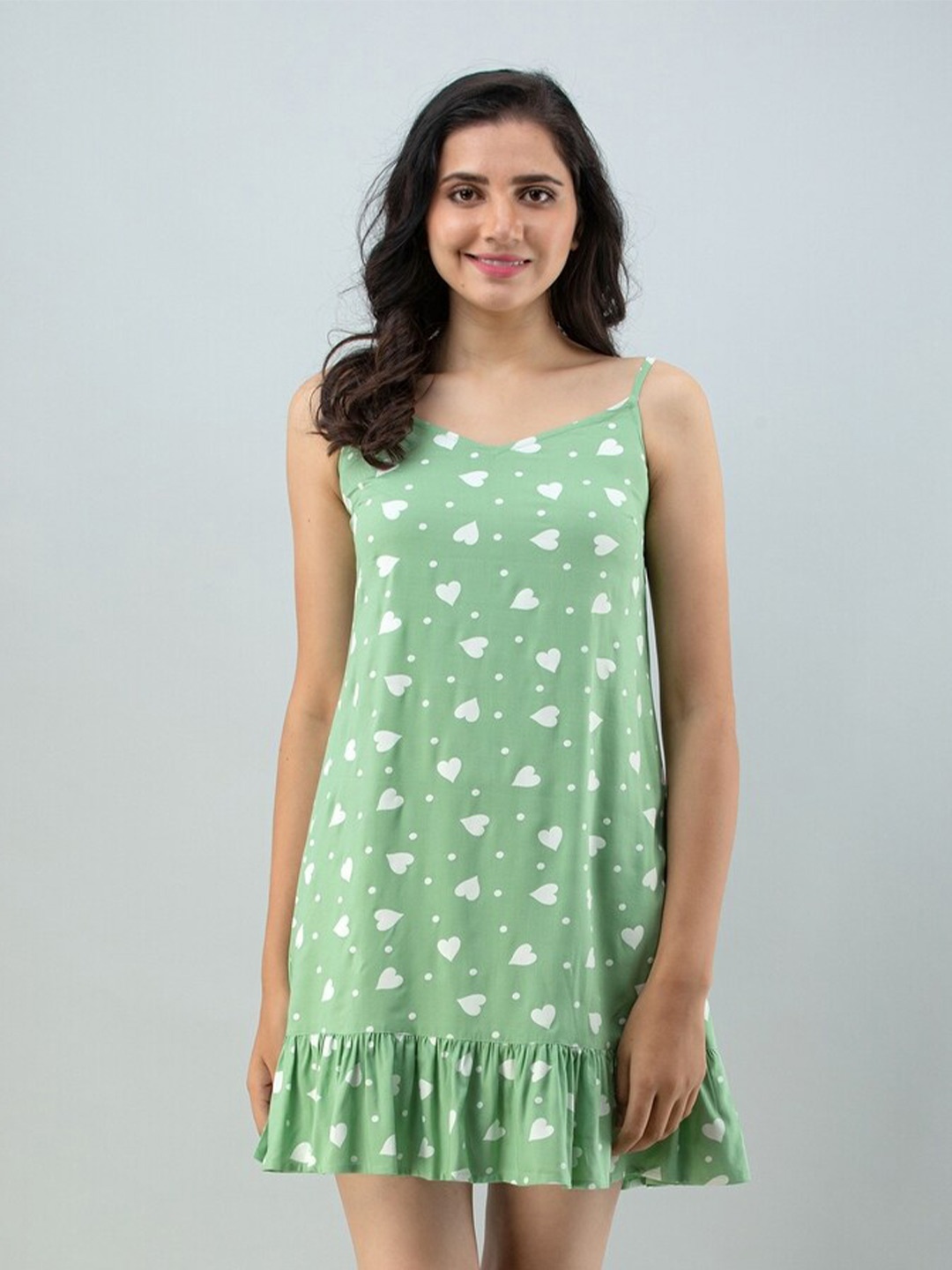 

FLAMBOYANT Rayon Printed Nightdress, Green