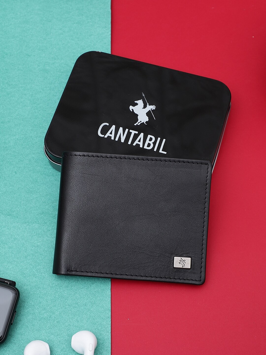 

Cantabil Men Leather Two Fold Wallet, Black