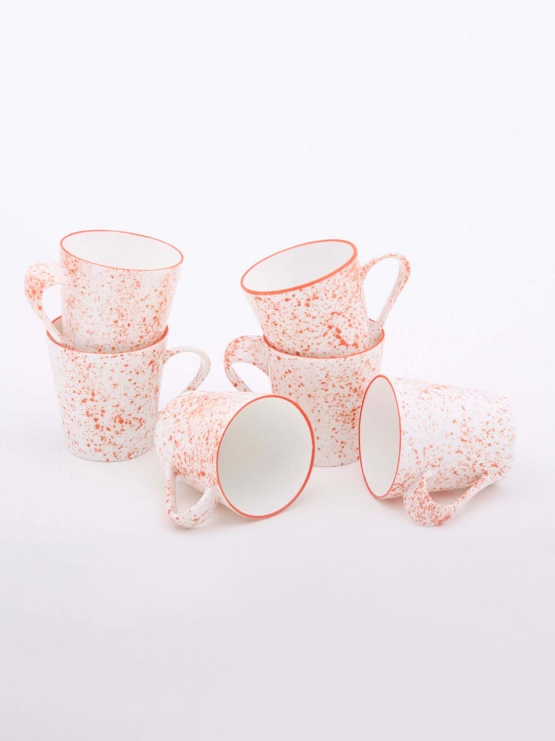 

SkyKey Set of 6 White & Red Printed Bone China Glossy Cups 220 ml Each