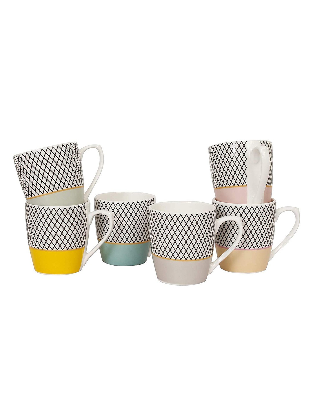 

SkyKey Set of 6 White & Black Geometric Printed Bone China Glossy Cups 160 ml Each