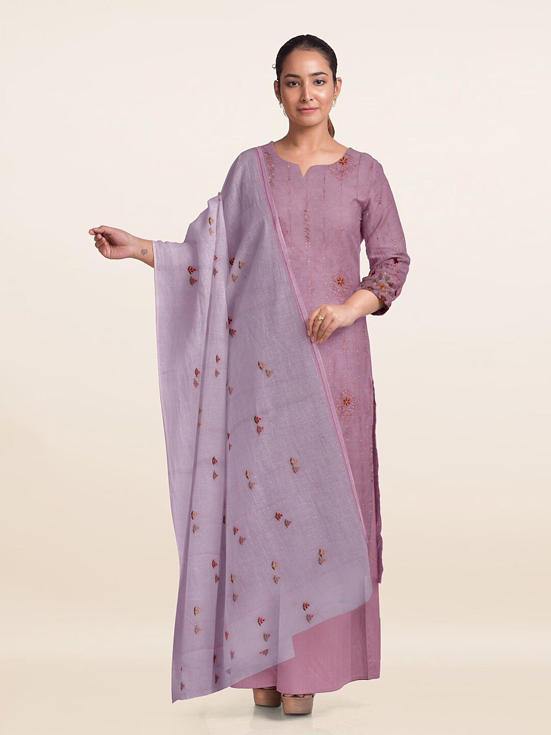 

Pothys Floral Embroidered Unstitched Dress Material, Purple
