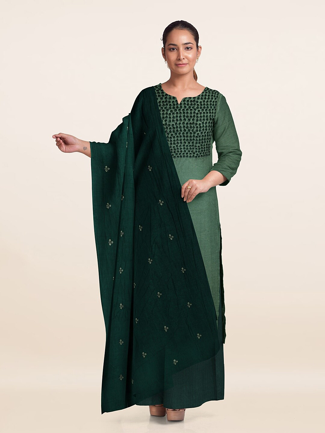 

Pothys Printed Unstitched Dress Material, Green