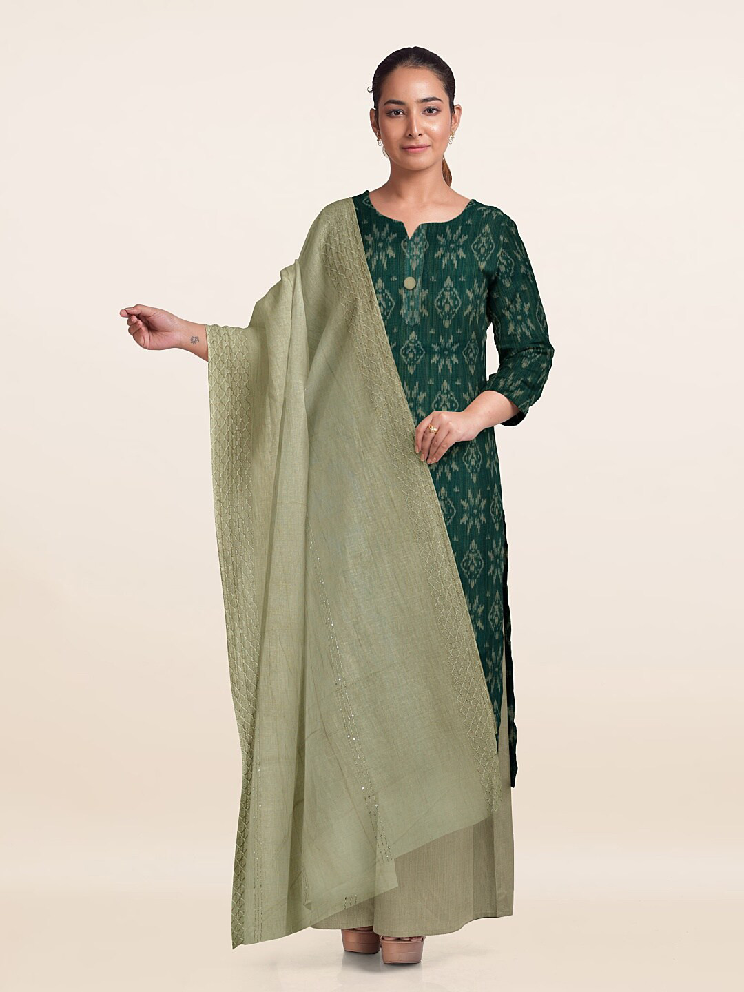 

Pothys Printed Unstitched Dress Material, Green
