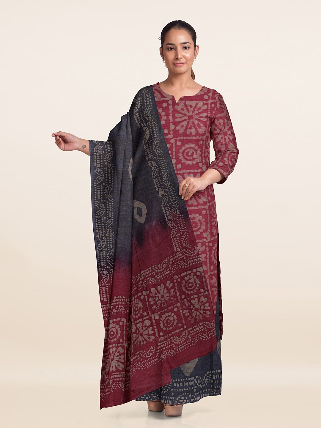 

Pothys Floral Printed Unstitched Dress Material, Pink