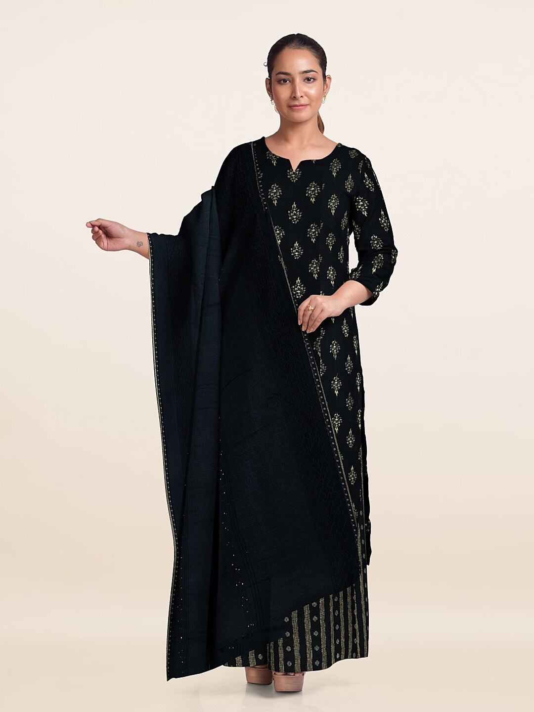 

Pothys Floral Printed Unstitched Dress Material, Navy blue
