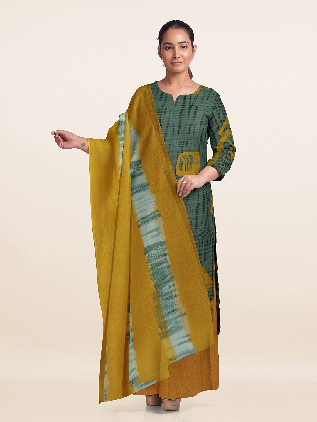 

Pothys Geometric Printed Unstitched Dress Material, Green