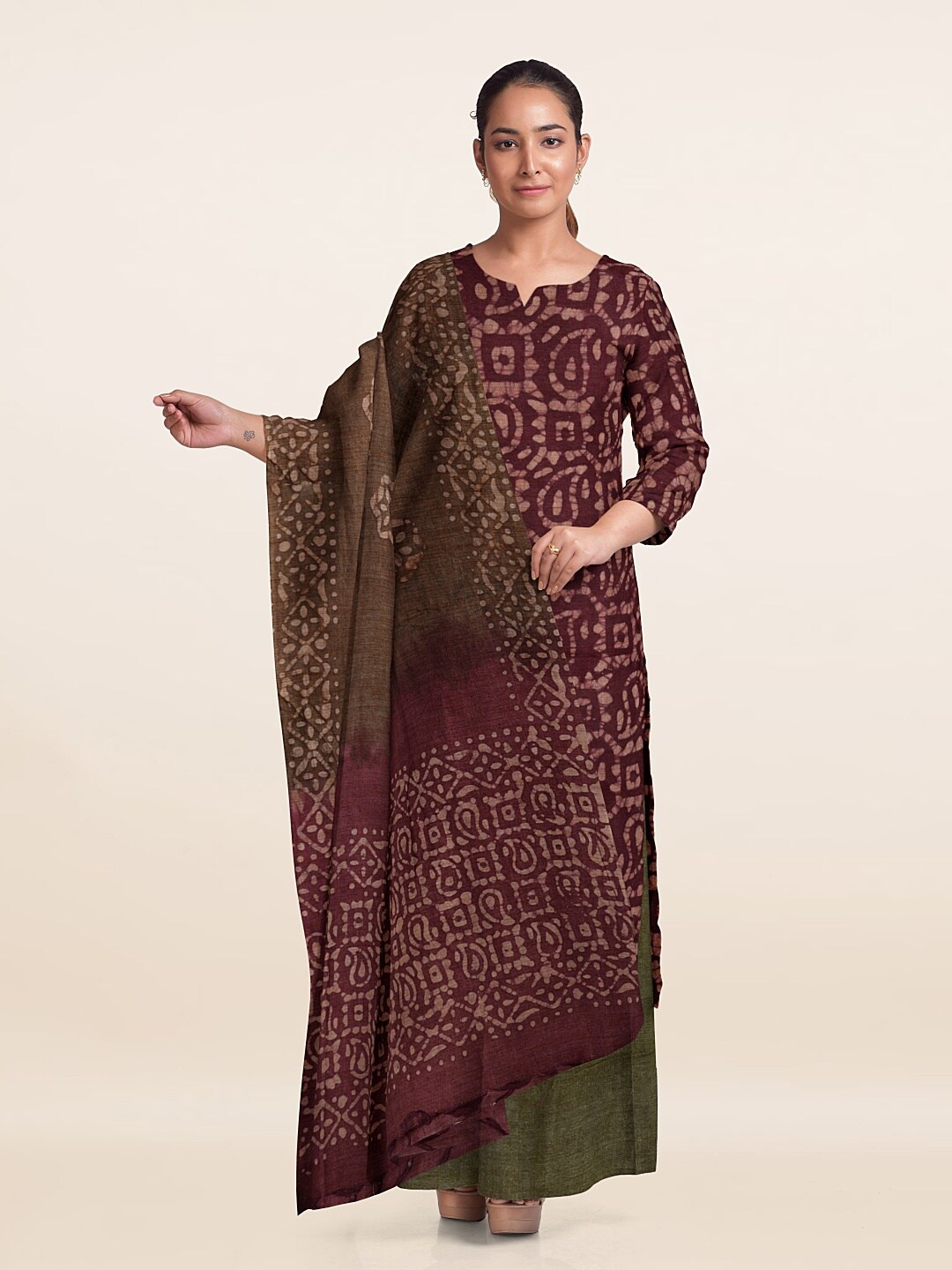 

Pothys Paisley Printed Unstitched Dress Material, Brown