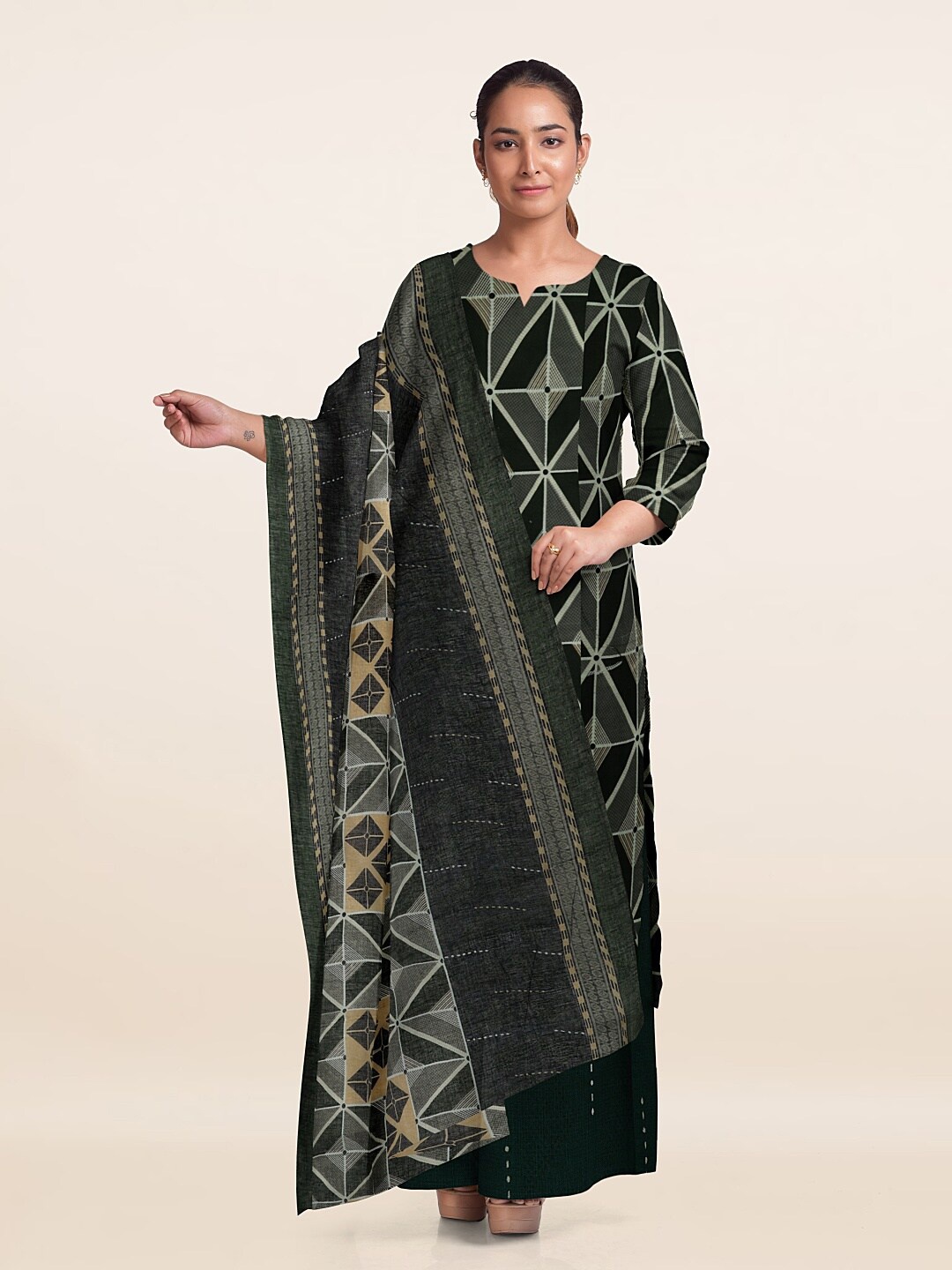 

Pothys Geometric Printed Unstitched Dress Material, Black