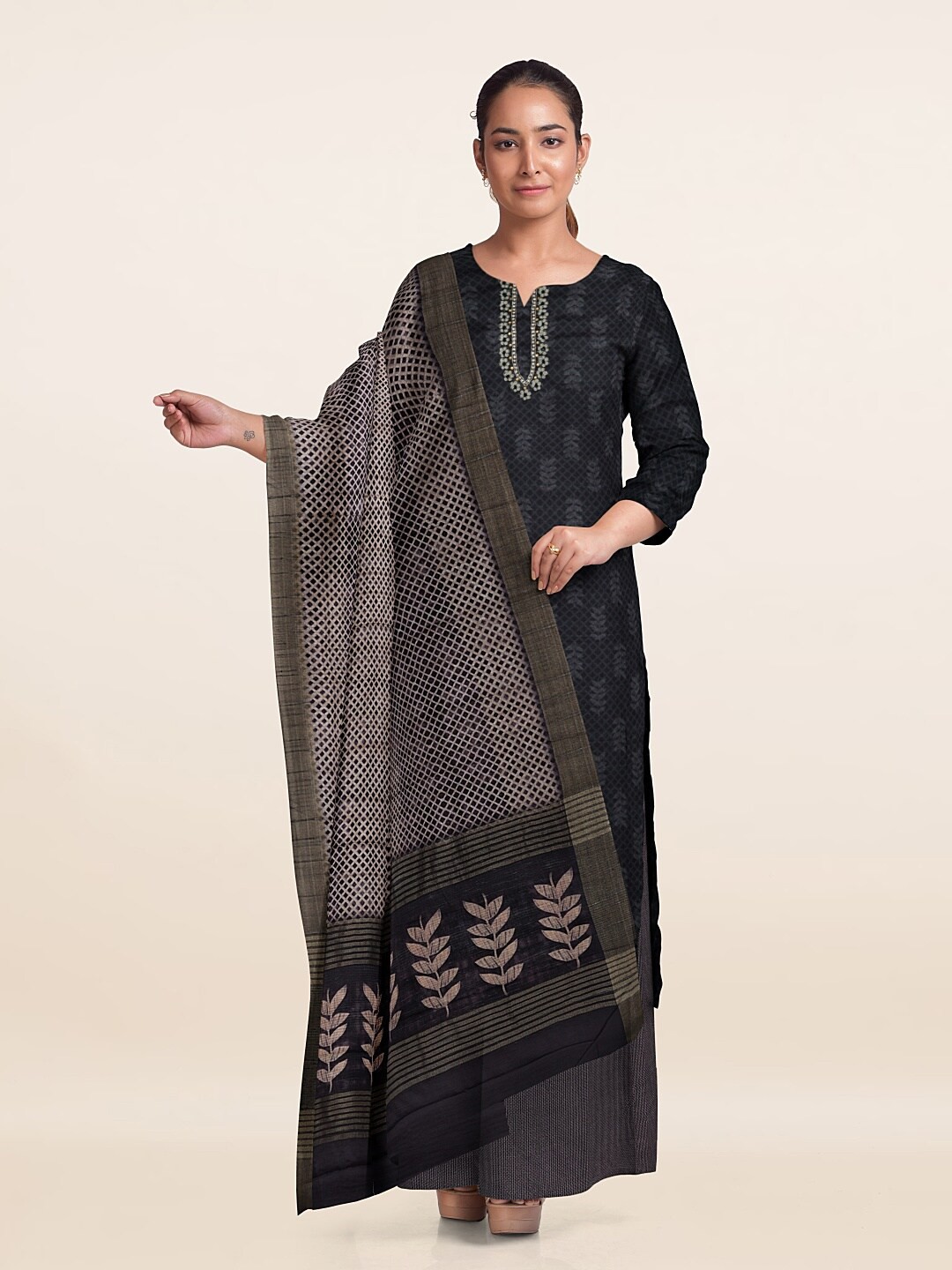 

Pothys Floral Printed Unstitched Dress Material, Grey