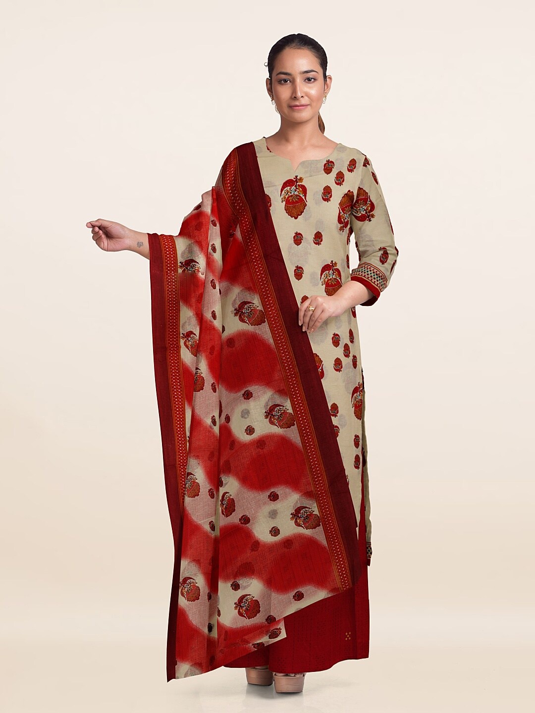 

Pothys Floral Printed Unstitched Dress Material, Cream