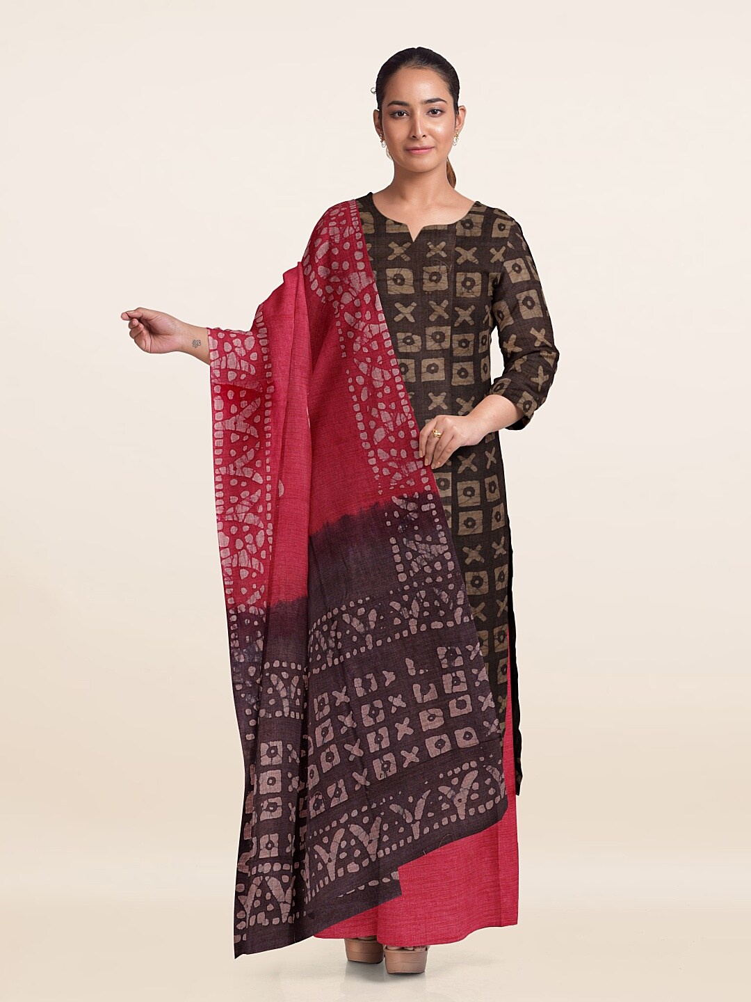 

Pothys Geometric Printed Unstitched Dress Material, Brown