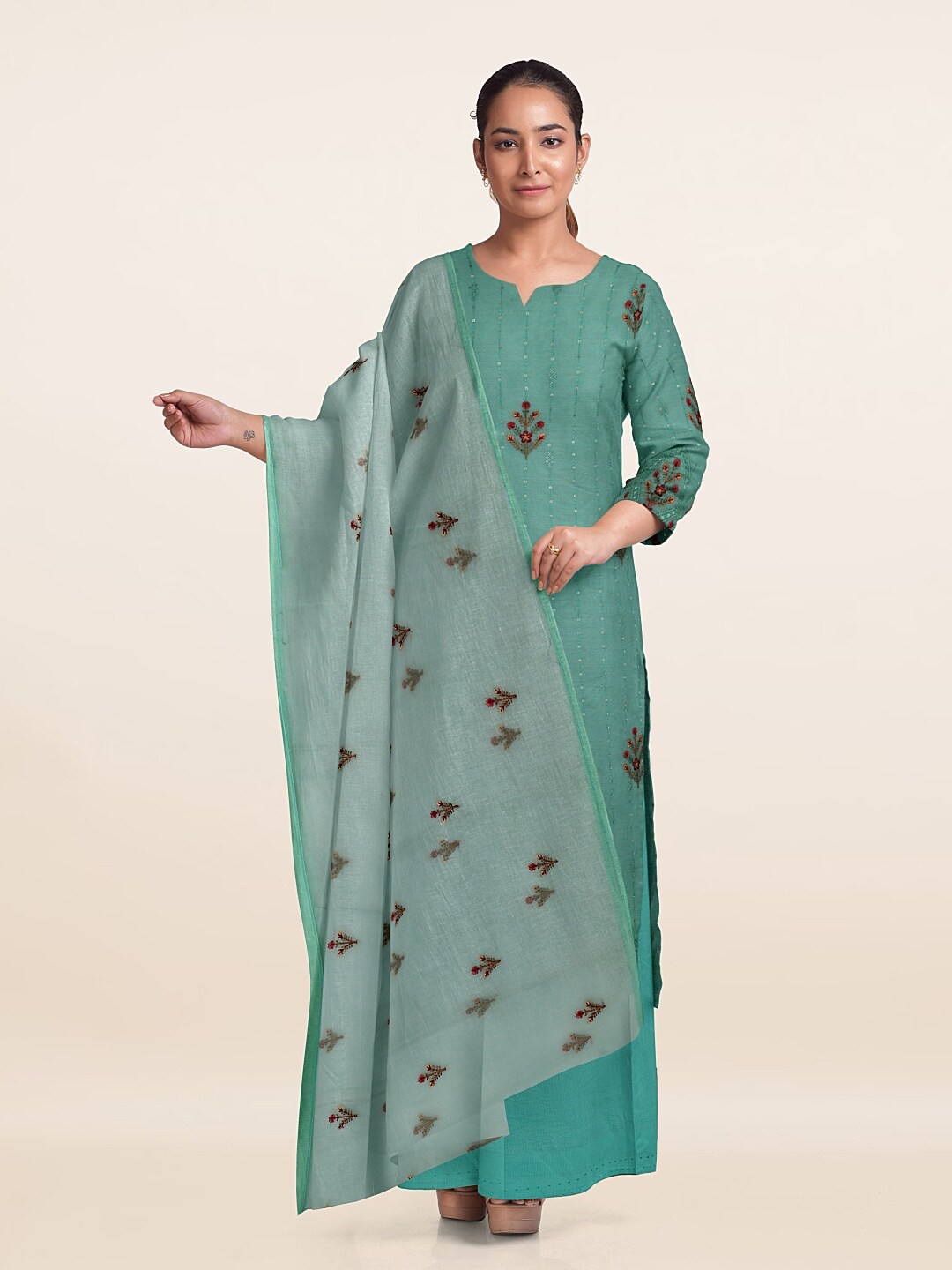 

Pothys Embroidered Unstitched Dress Material, Green