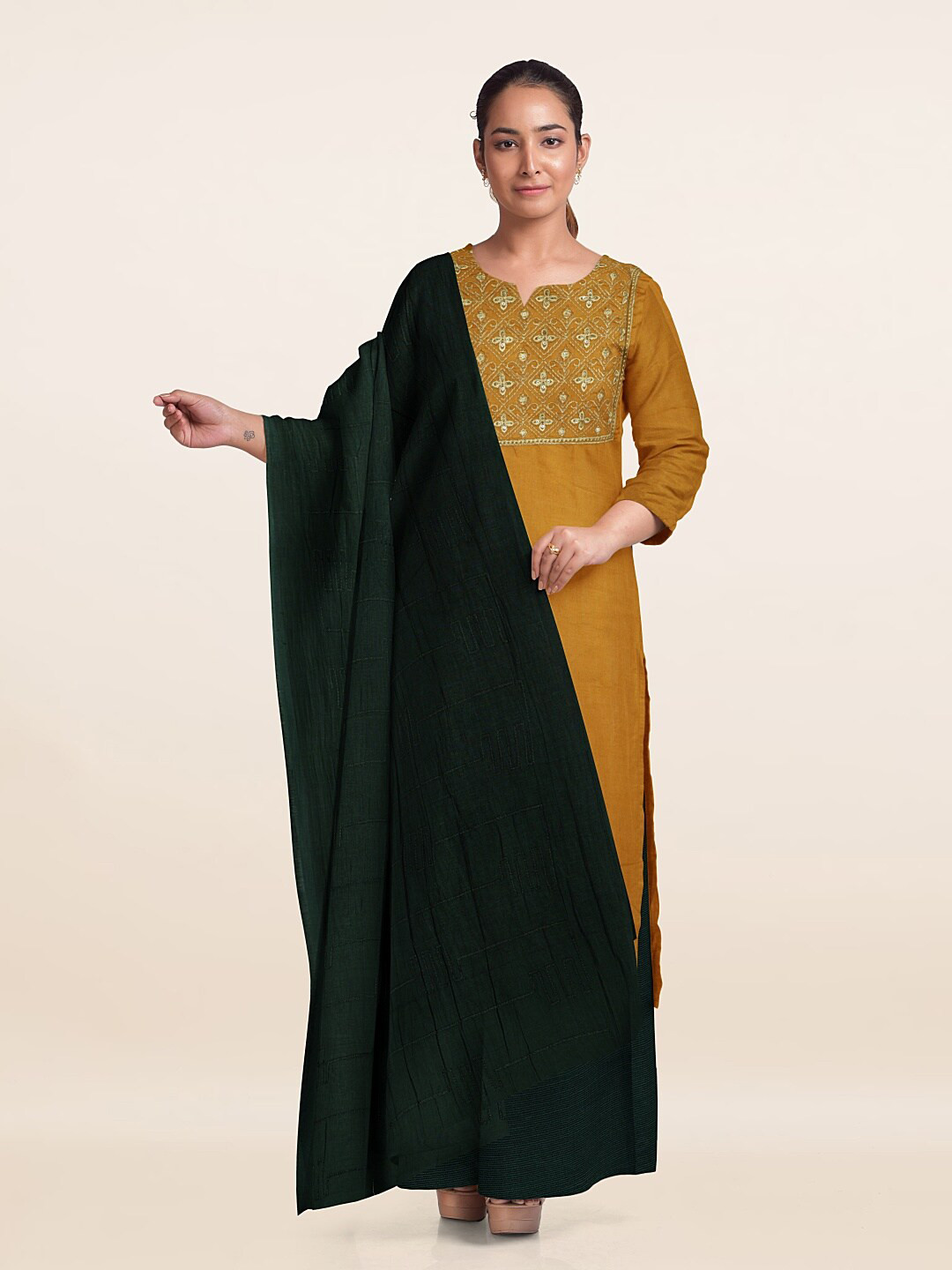 

Pothys Floral Embroidered Unstitched Dress Material, Mustard