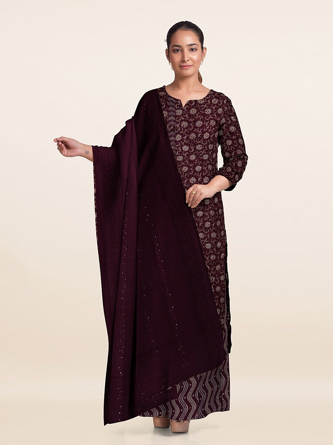 

Pothys Floral Printed Unstitched Dress Material, Maroon