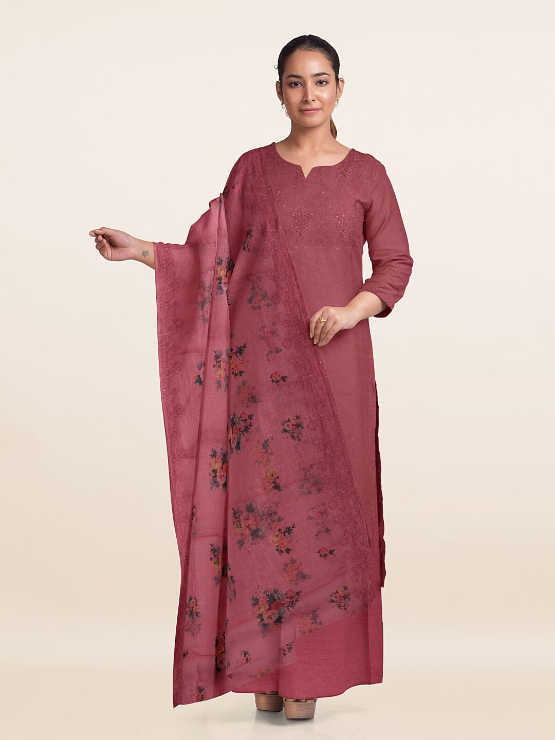 

Pothys Ethnic Motifs Embroidered Unstitched Dress Material, Pink