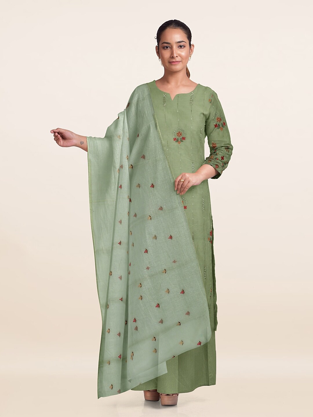 

Pothys Embroidered Unstitched Dress Material, Green