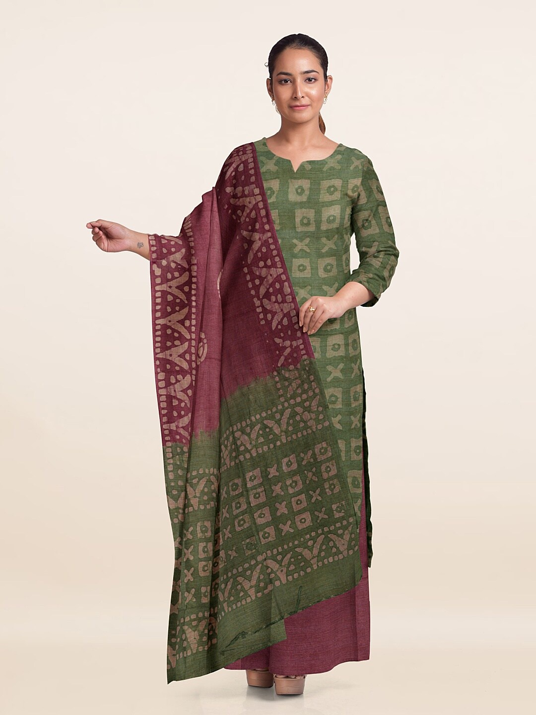 

Pothys Geometric Printed Unstitched Dress Material, Green