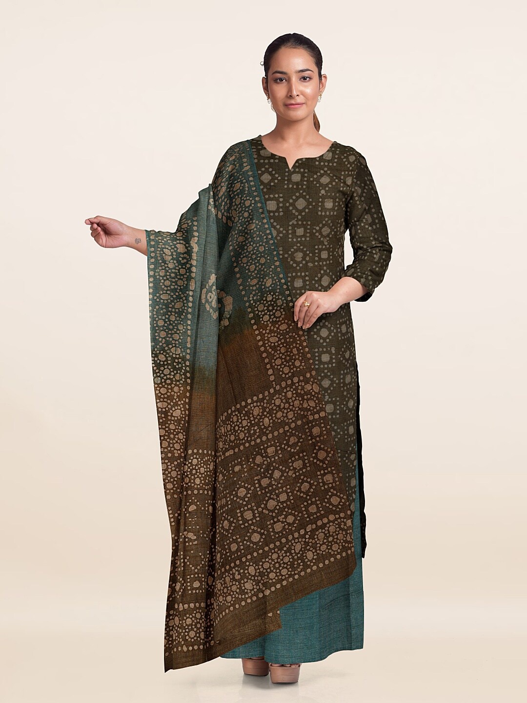 

Pothys Printed Unstitched Dress Material, Olive