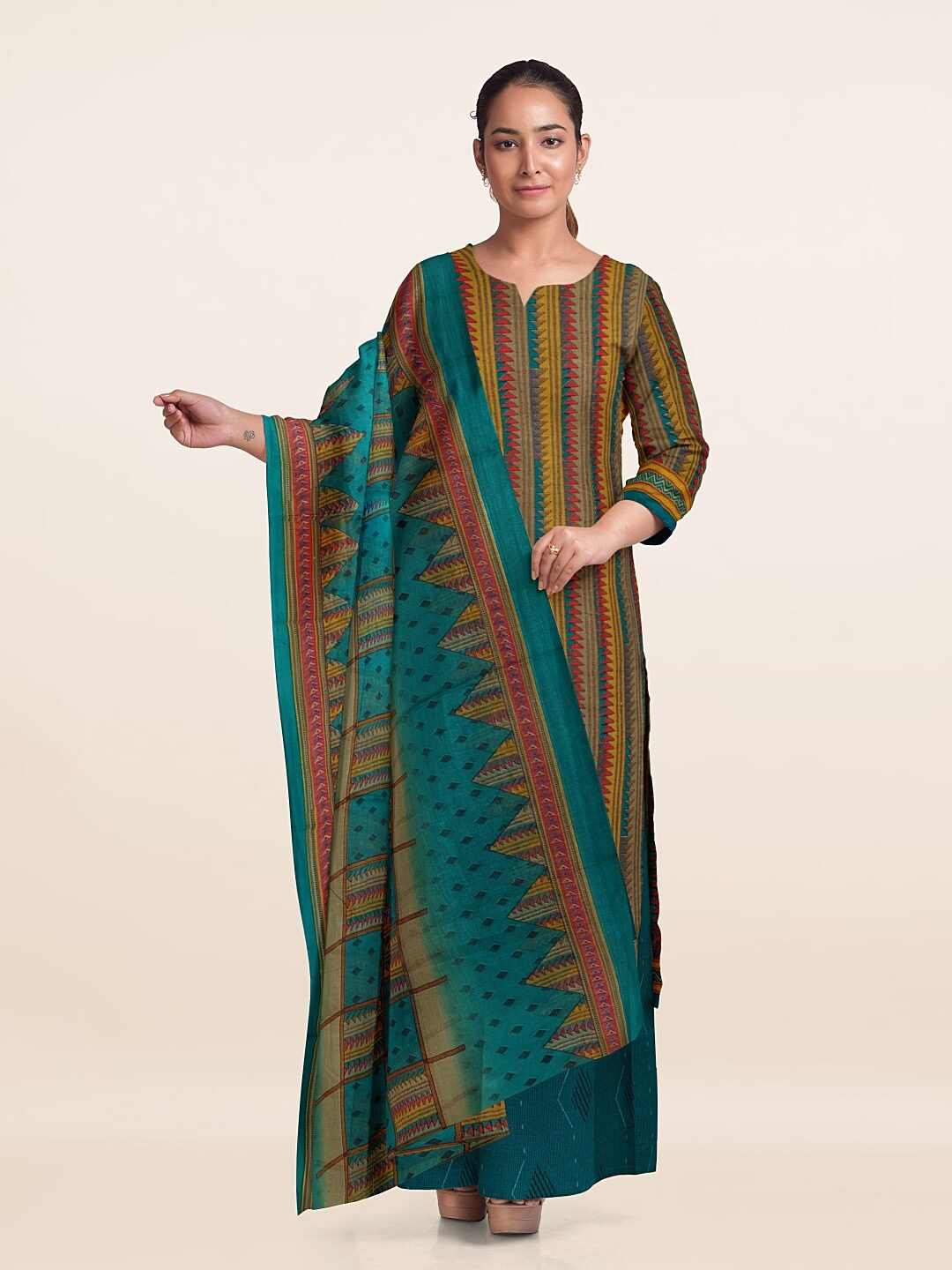 

Pothys Printed Unstitched Dress Material, Mustard