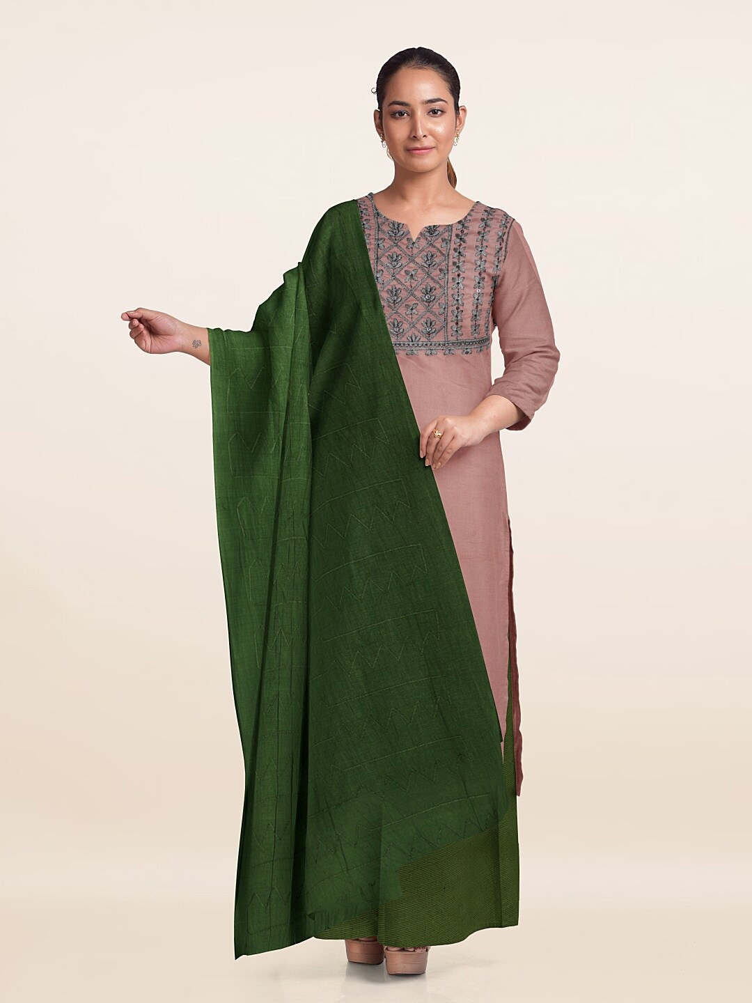 

Pothys Embroidered Unstitched Dress Material, Peach