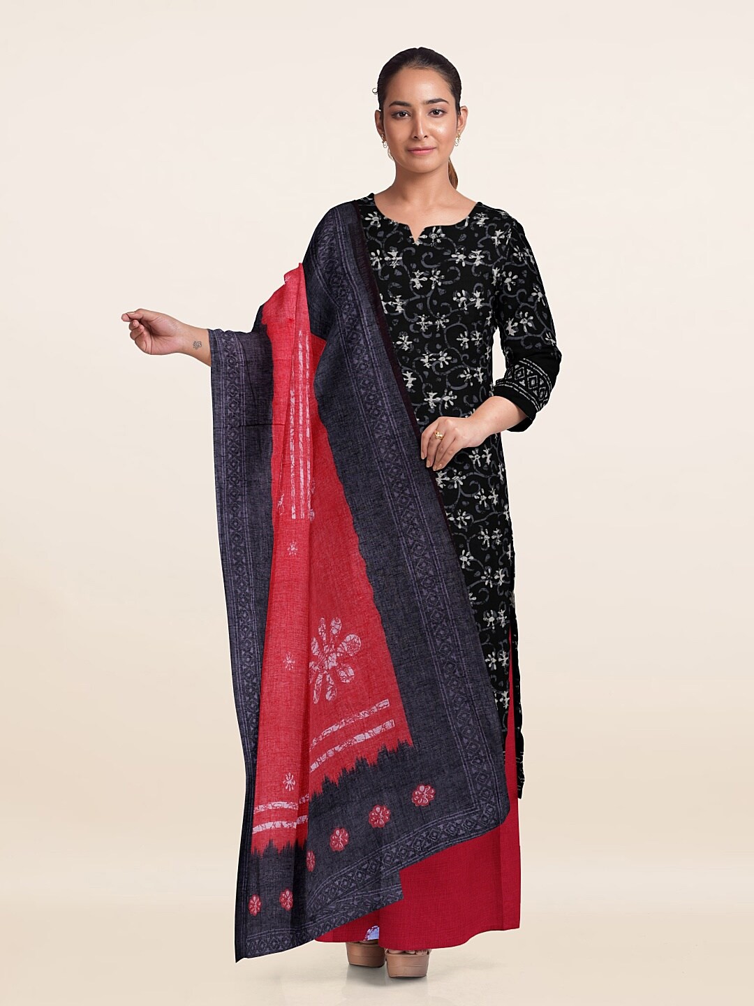 

Pothys Floral Printed Unstitched Dress Material, Black