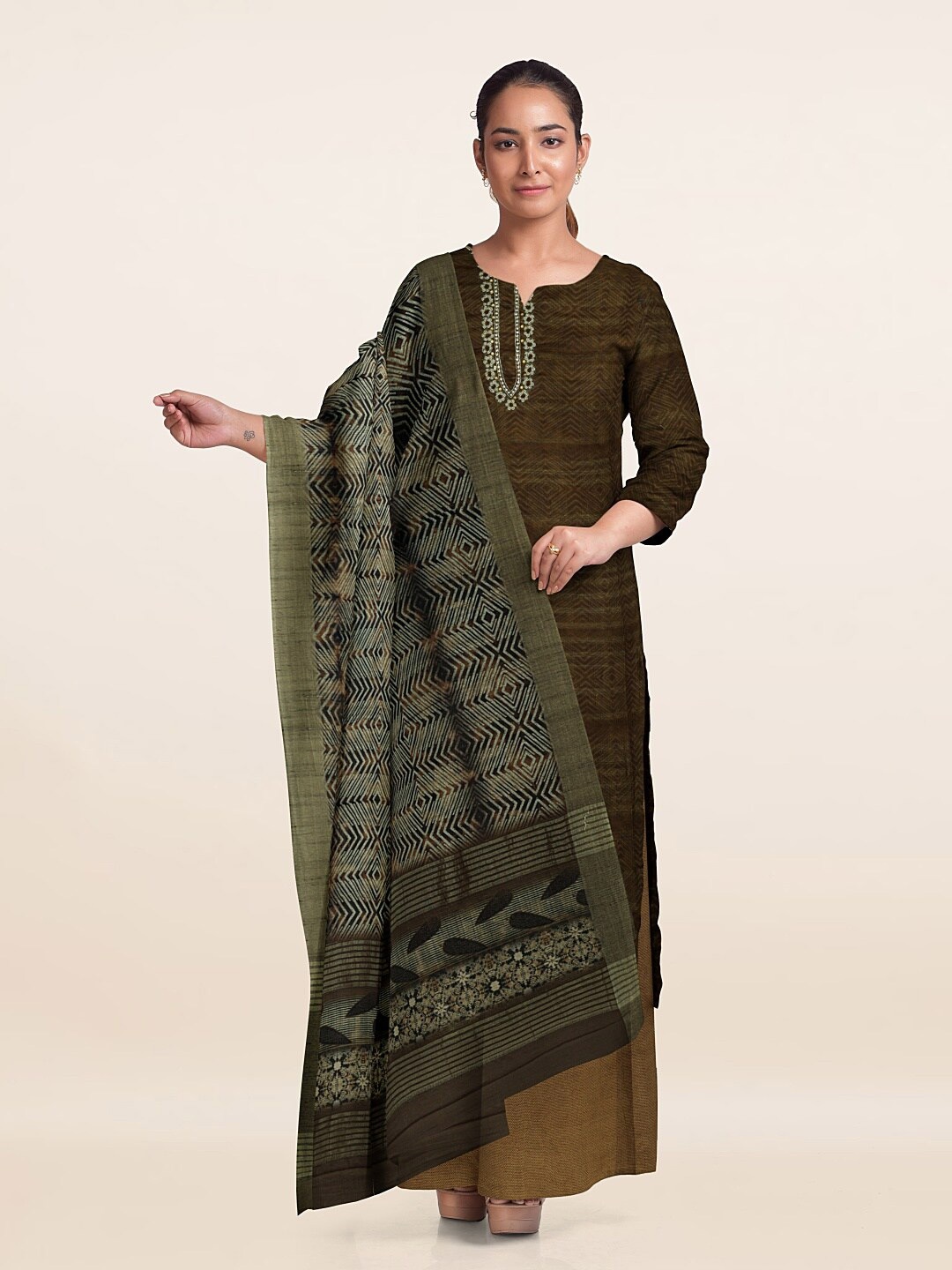 

Pothys Geometric Printed Unstitched Dress Material, Brown