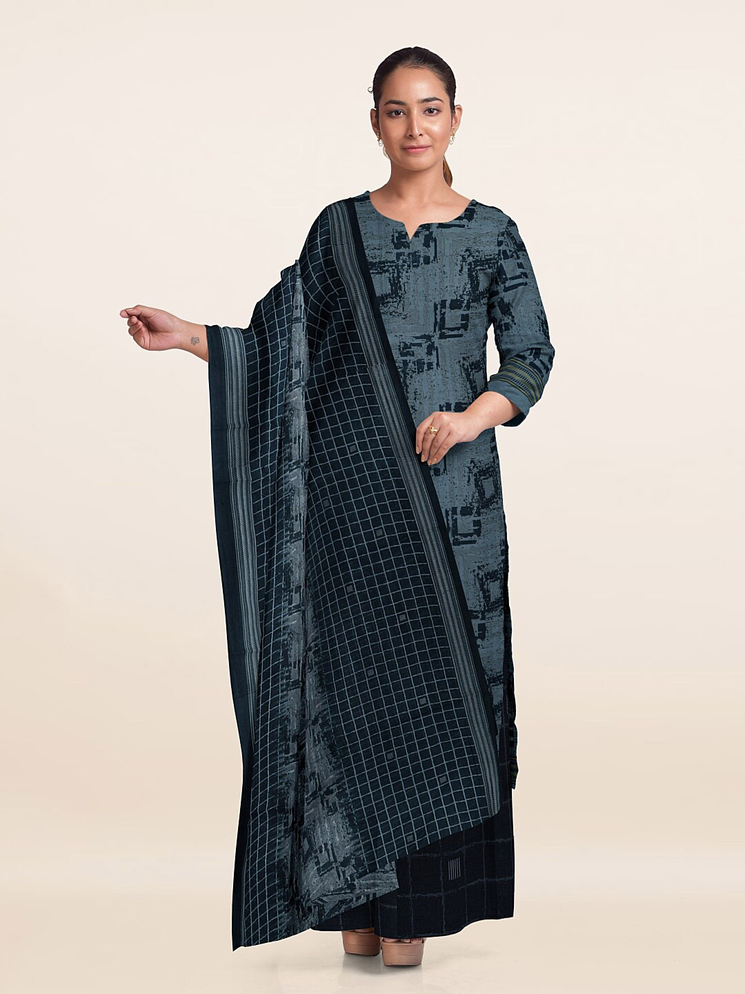 

Pothys Printed Unstitched Dress Material, Grey