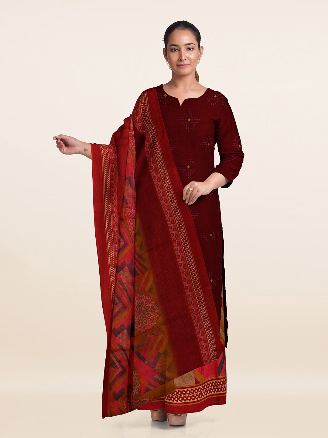 

Pothys Printed Unstitched Dress Material, Red