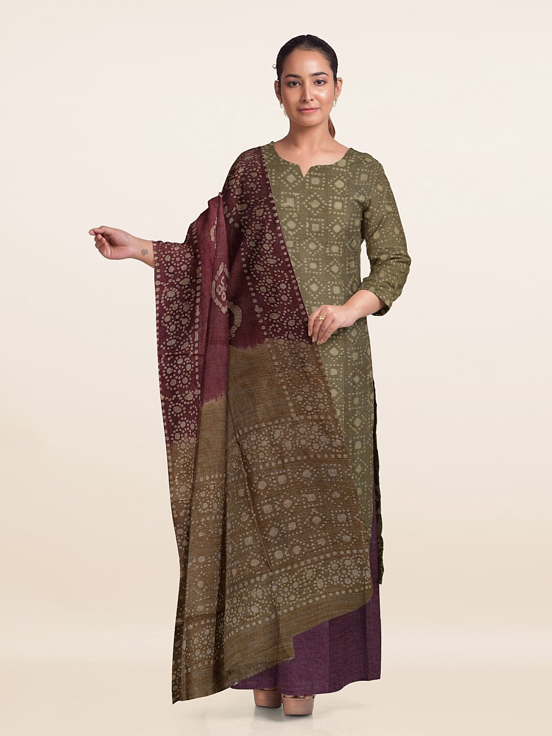 

Pothys Printed Unstitched Dress Material, Khaki