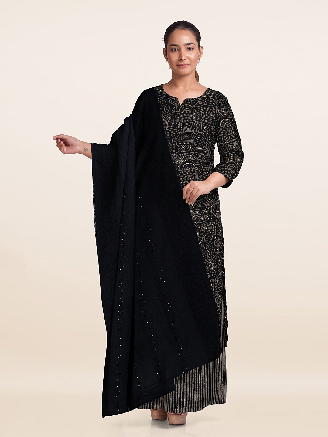 

Pothys Floral Printed Unstitched Dress Material, Black