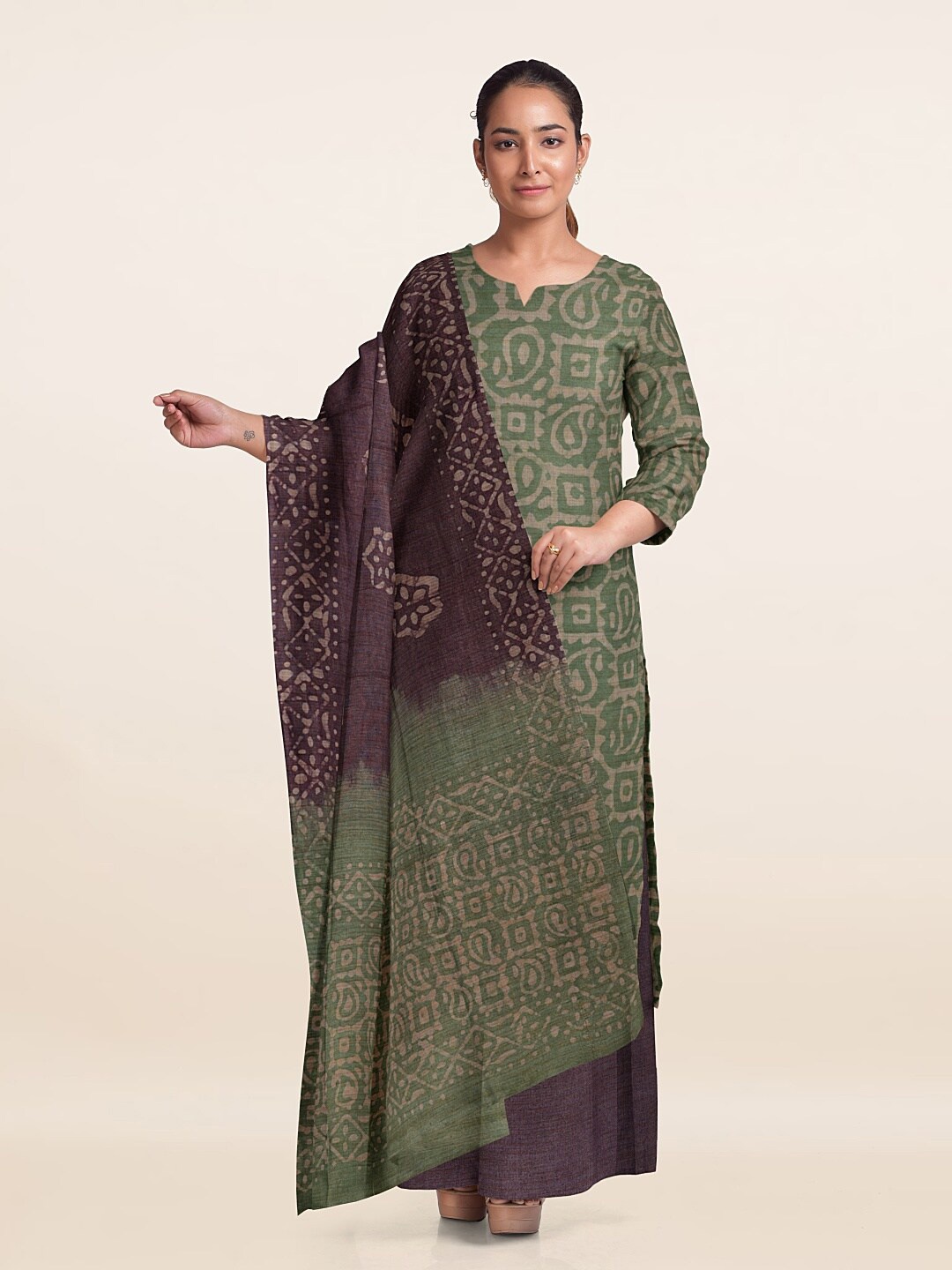 

Pothys Unstitched Dress Material, Green
