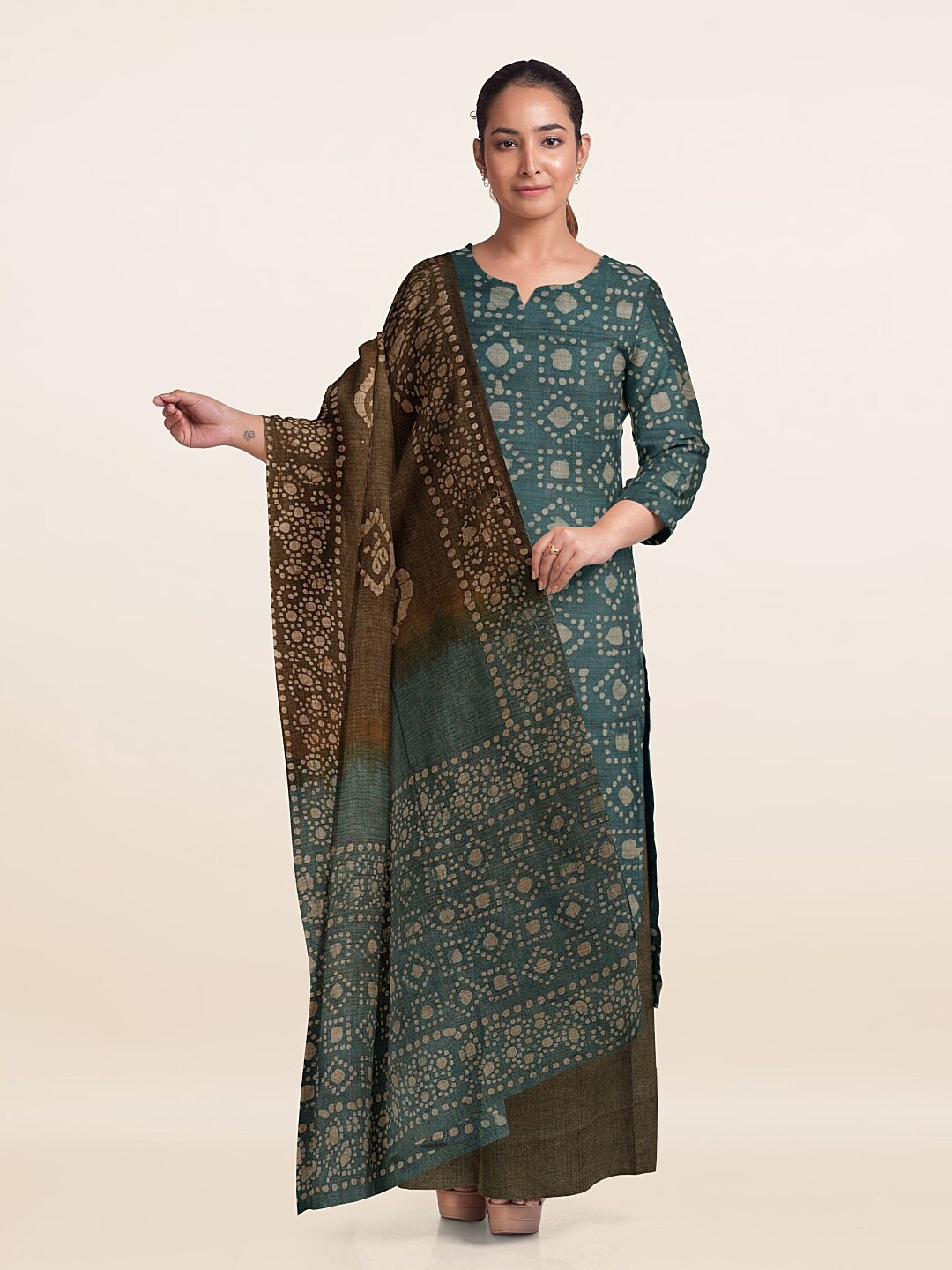 

Pothys Geometric Printed Unstitched Dress Material, Green