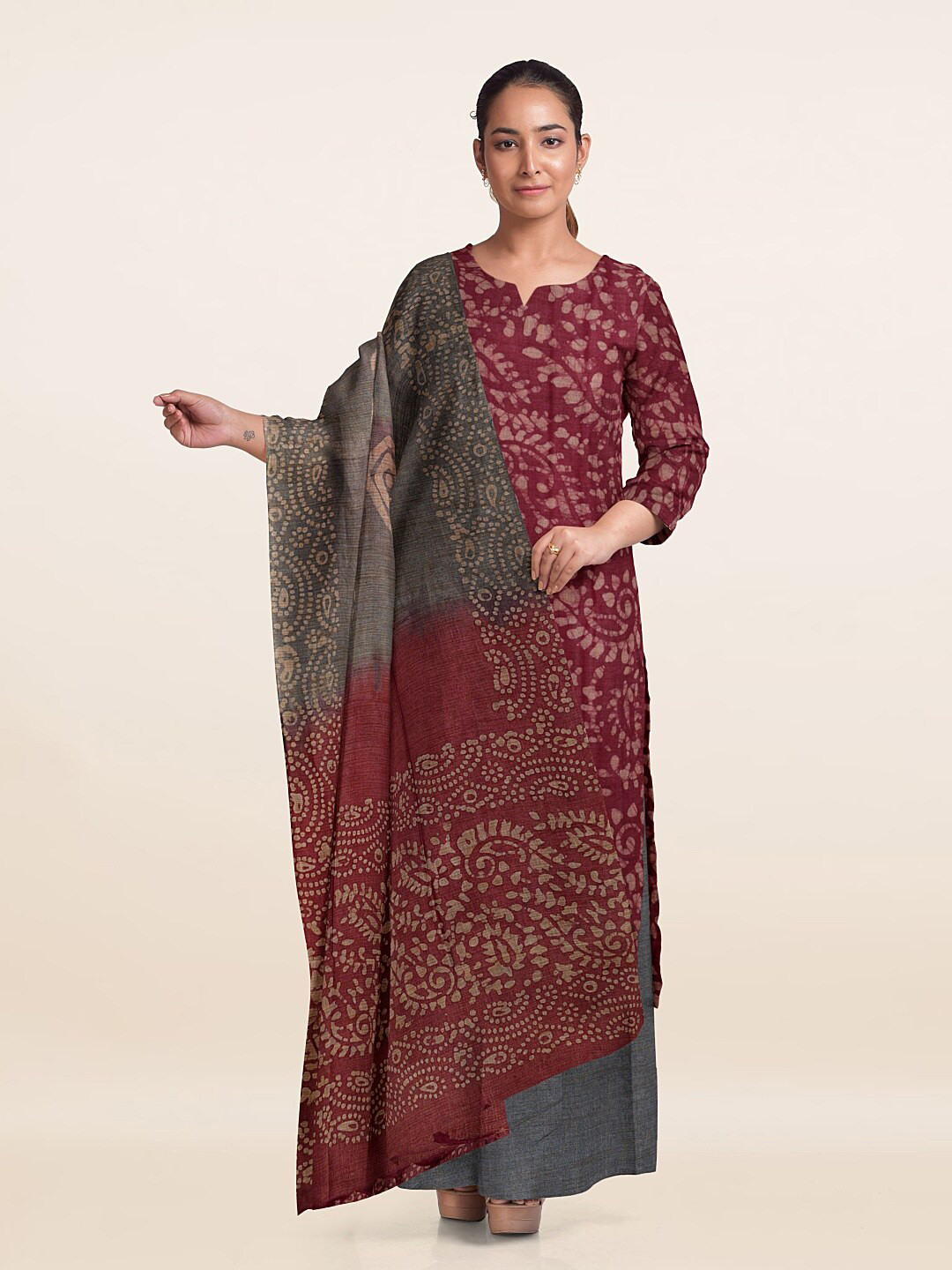 

Pothys Printed Unstitched Dress Material, Maroon