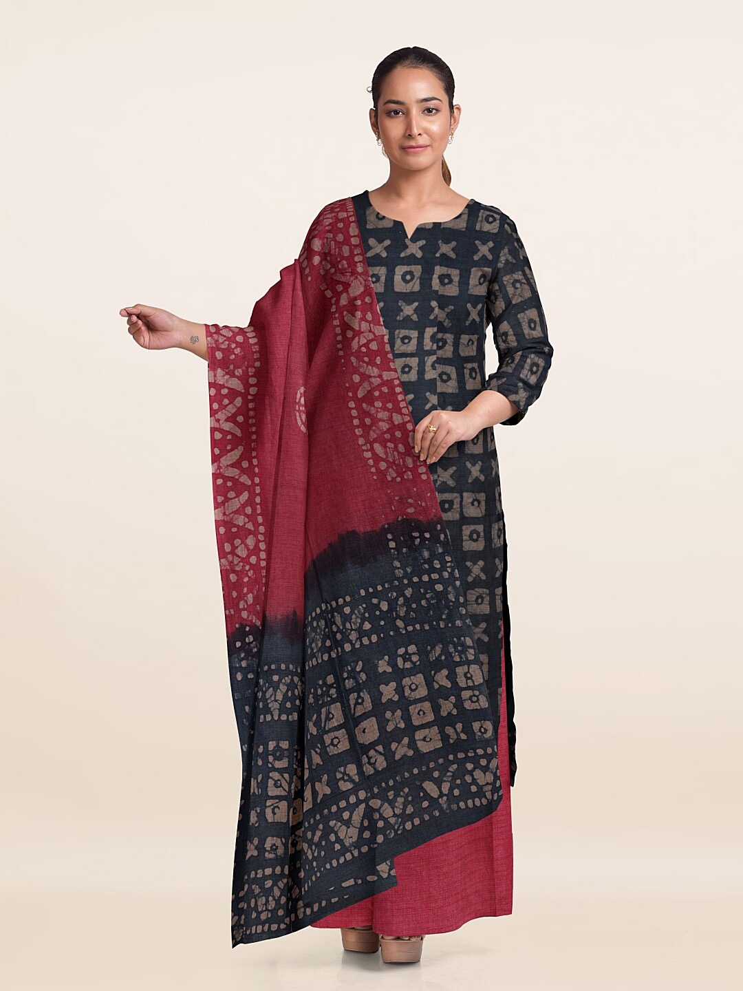 

Pothys Printed Unstitched Dress Material, Blue