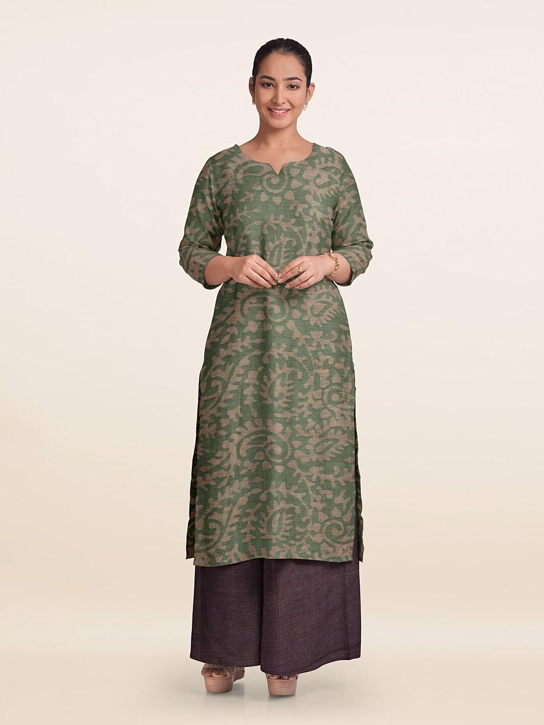 

Pothys Printed Unstitched Dress Material, Green