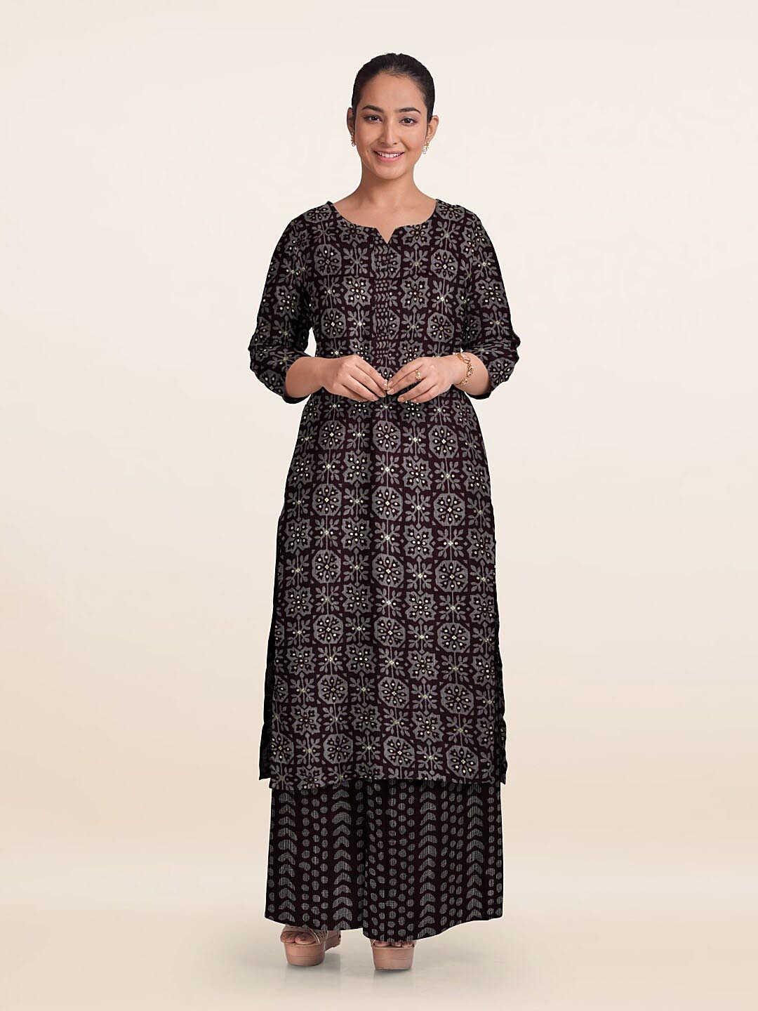 

Pothys Floral Printed Unstitched Dress Material, Coffee brown