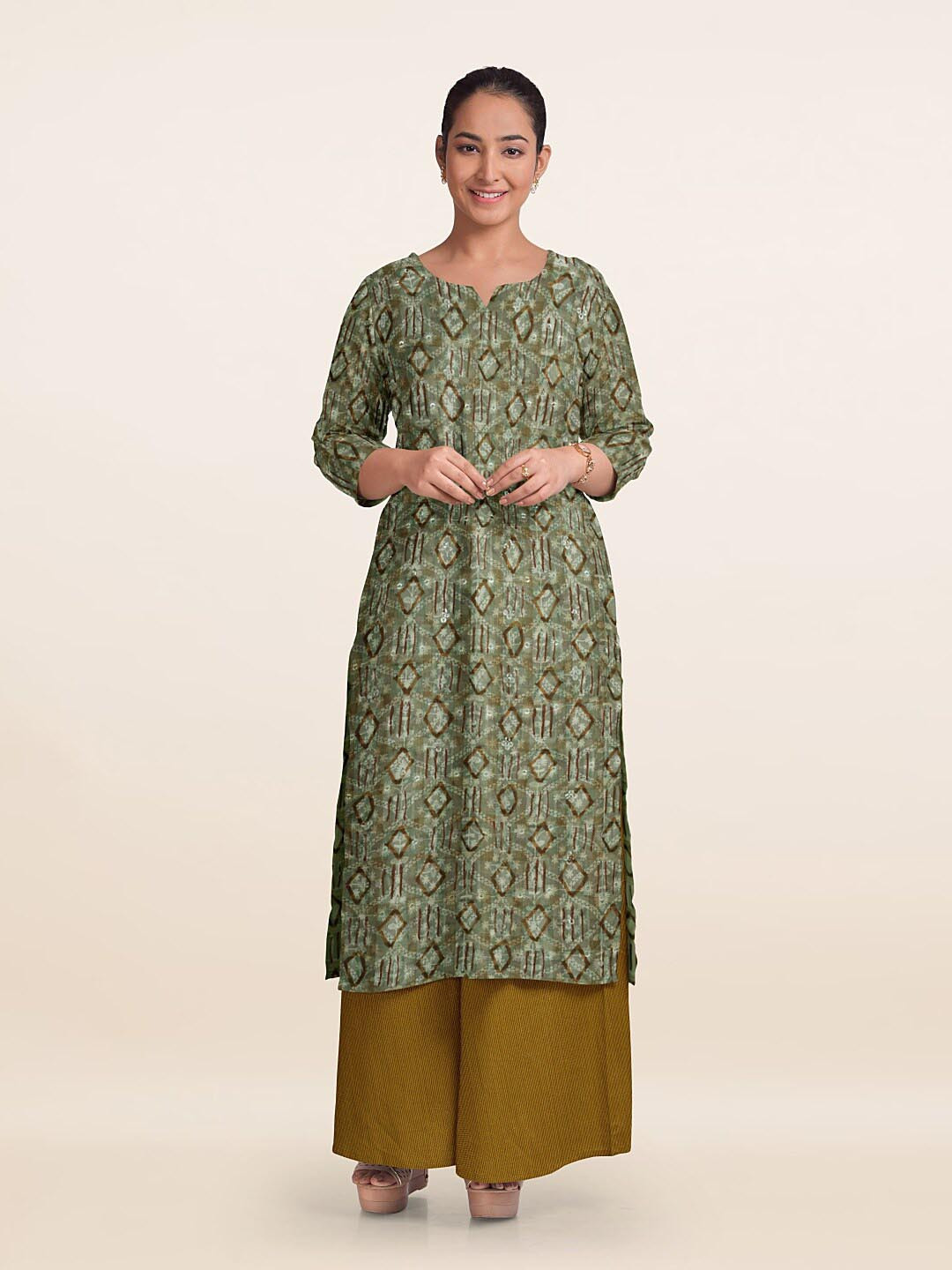 

Pothys Floral Printed Unstitched Dress Material, Green