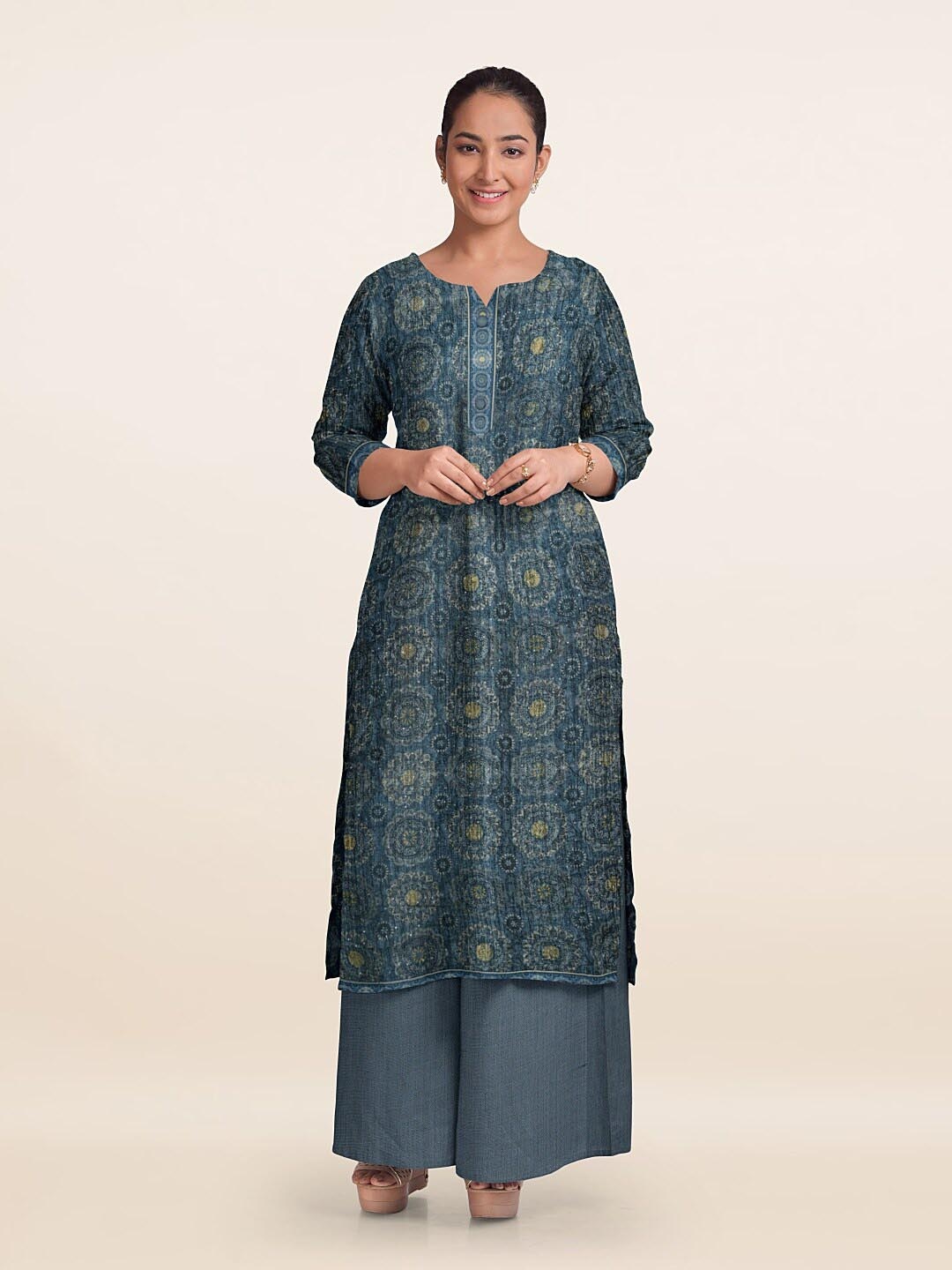 

Pothys Floral Printed Viscose Rayon Unstitched Dress Material, Grey