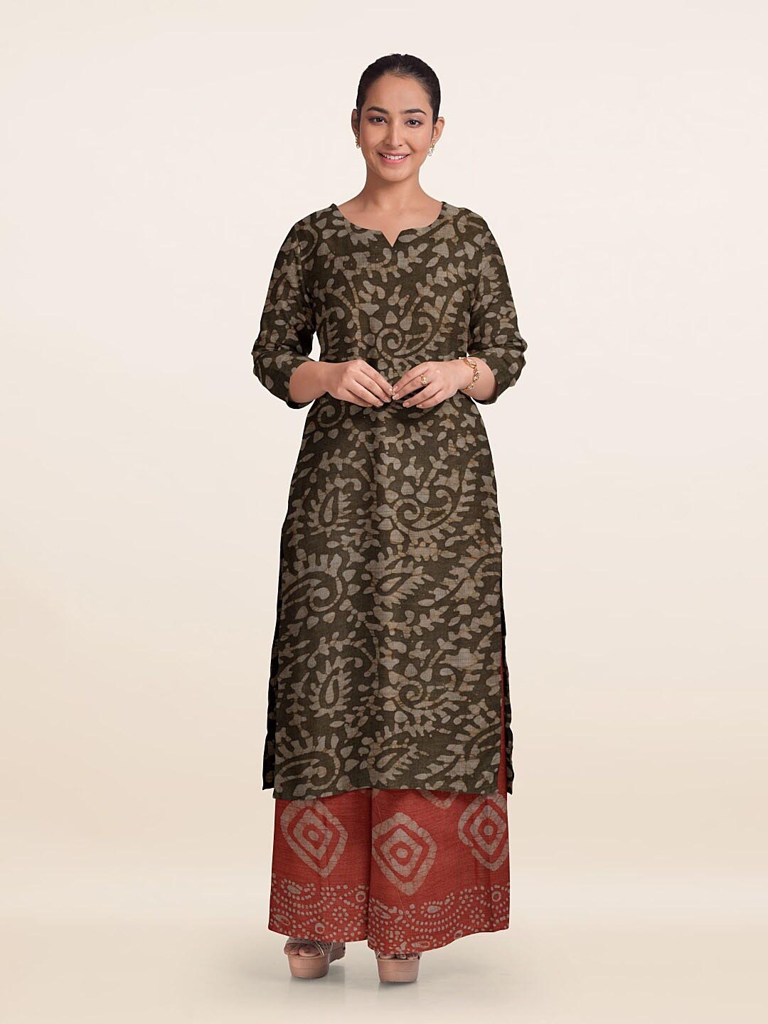 

Pothys Dyed Unstitched Dress Material, Olive