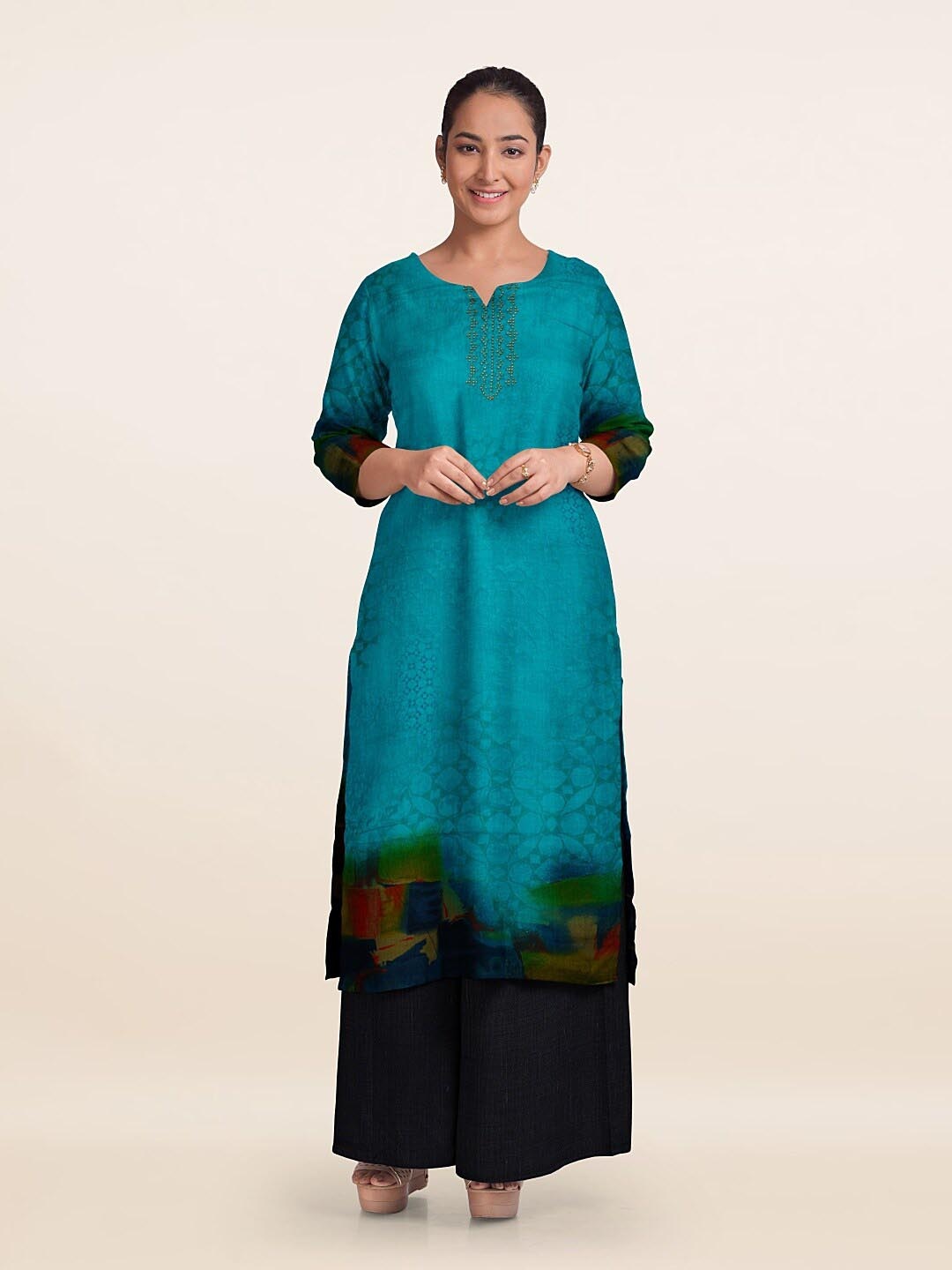 

Pothys Printed Unstitched Dress Material, Blue