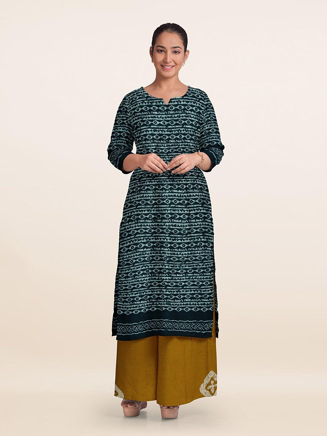 

Pothys Geometric Printed Unstitched Dress Material, Teal