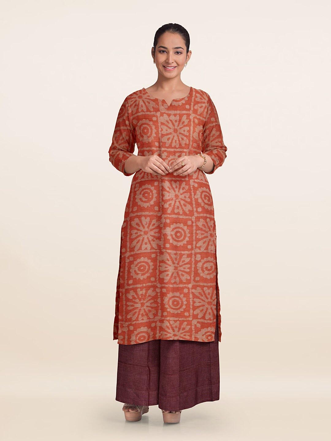 

Pothys Printed Unstitched Dress Material, Orange