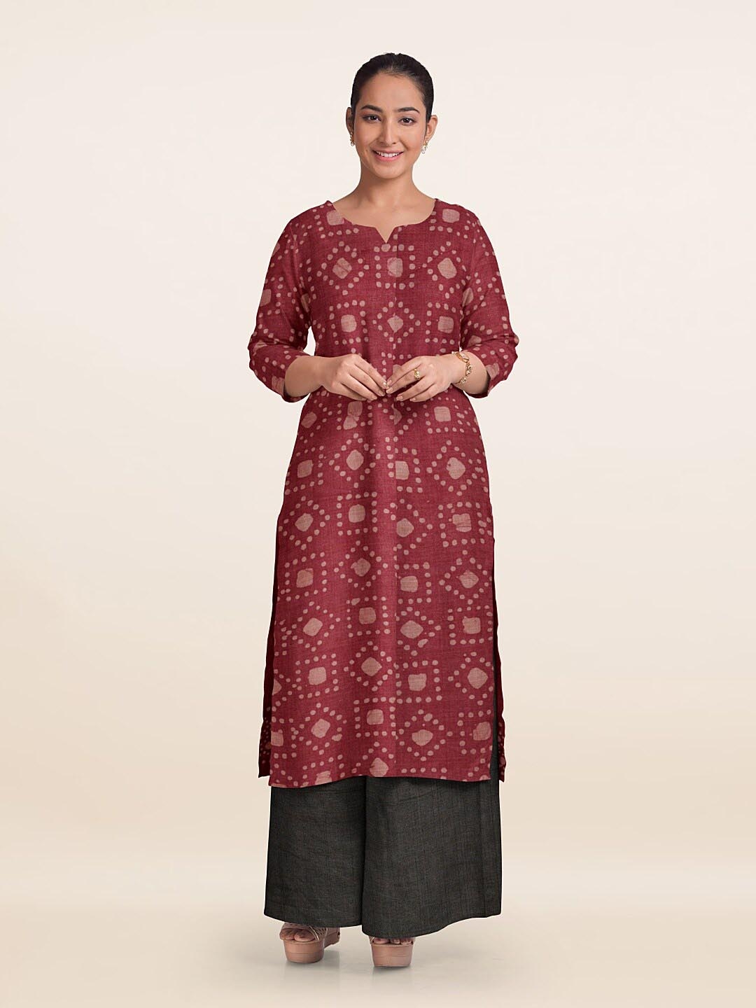 

Pothys Ethnic Motifs Printed Unstitched Dress Material, Rust