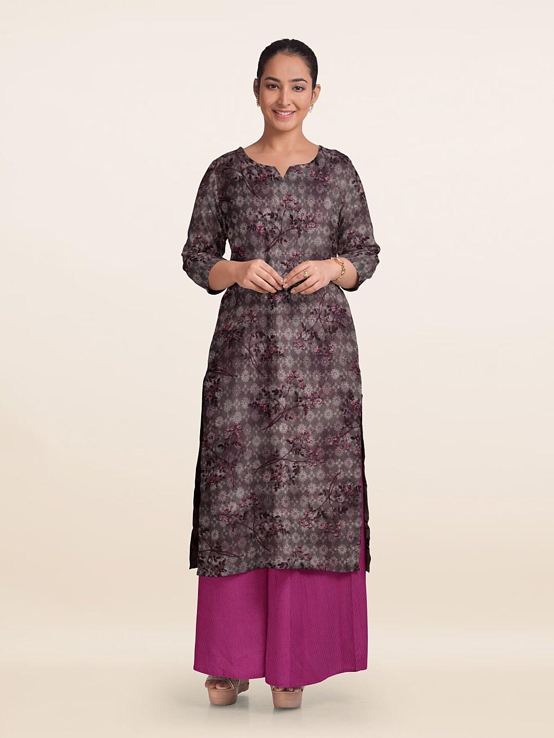 

Pothys Floral Printed Unstitched Dress Material, Grey