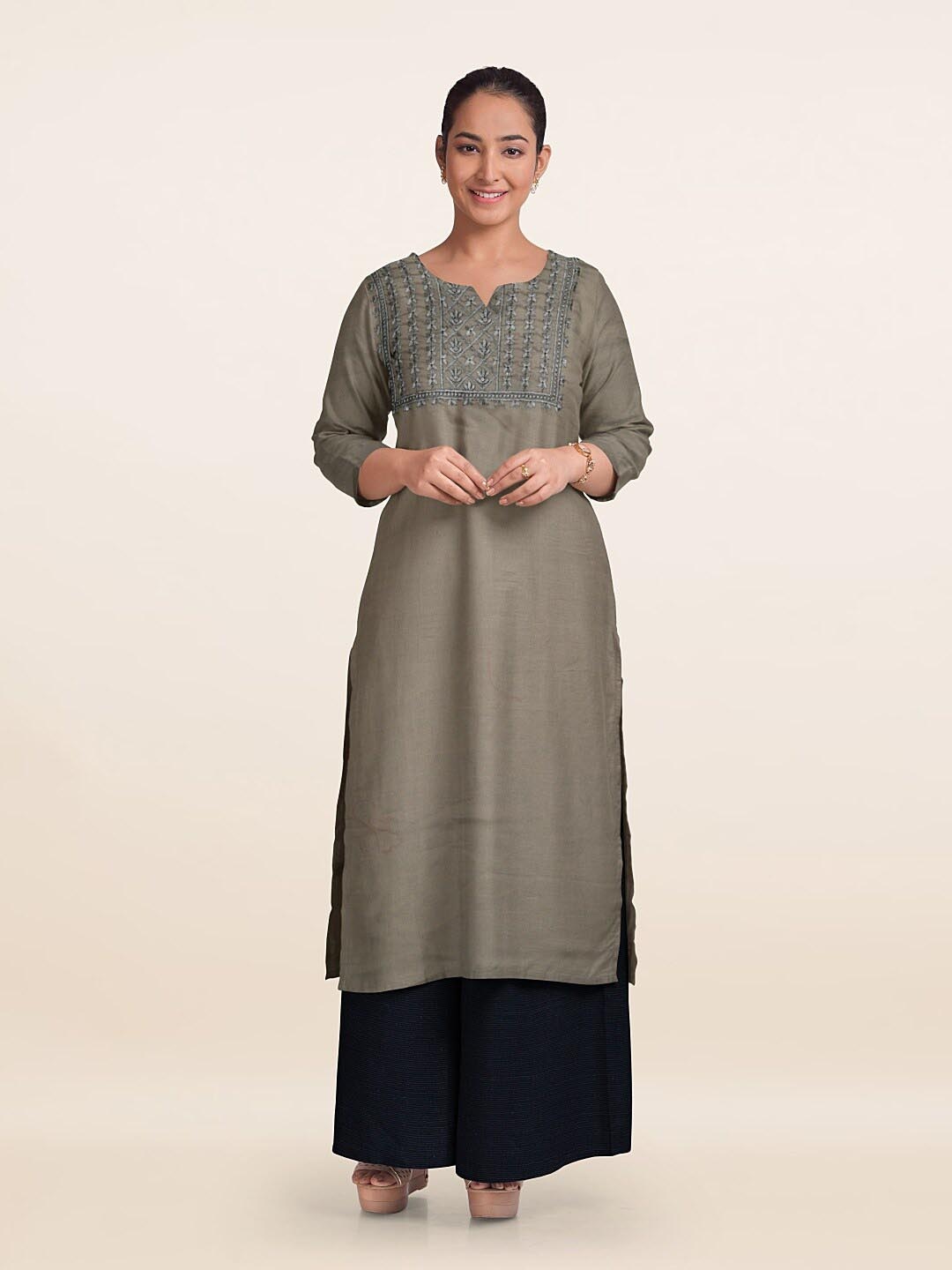 

Pothys Ethnic Motifs Embroidered Unstitched Dress Material, Grey