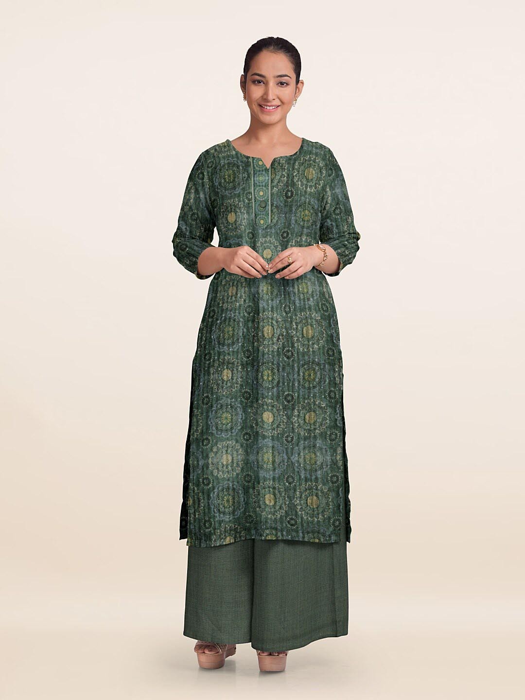 

Pothys Floral Printed Unstitched Dress Material, Green
